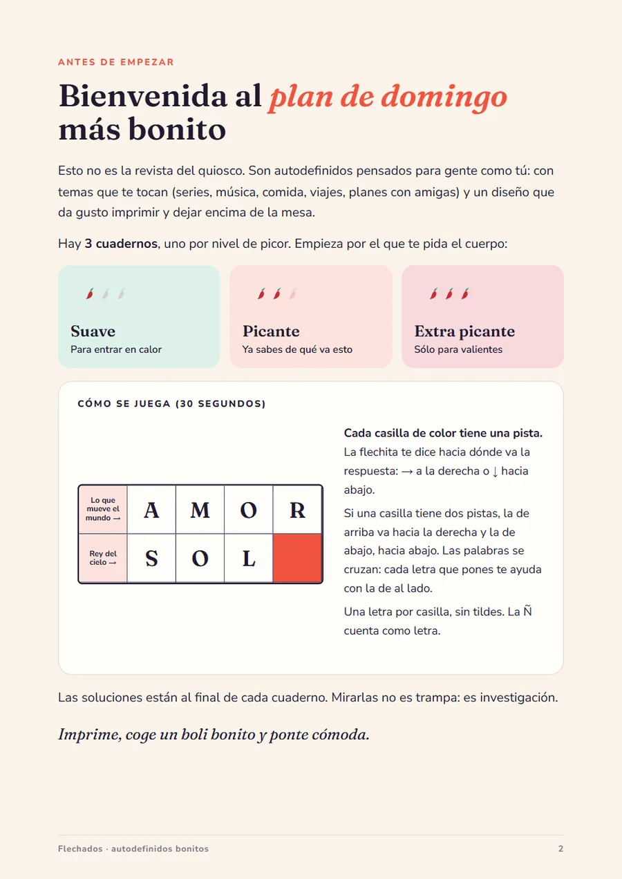 Página de bienvenida con los 3 niveles y cómo se juega