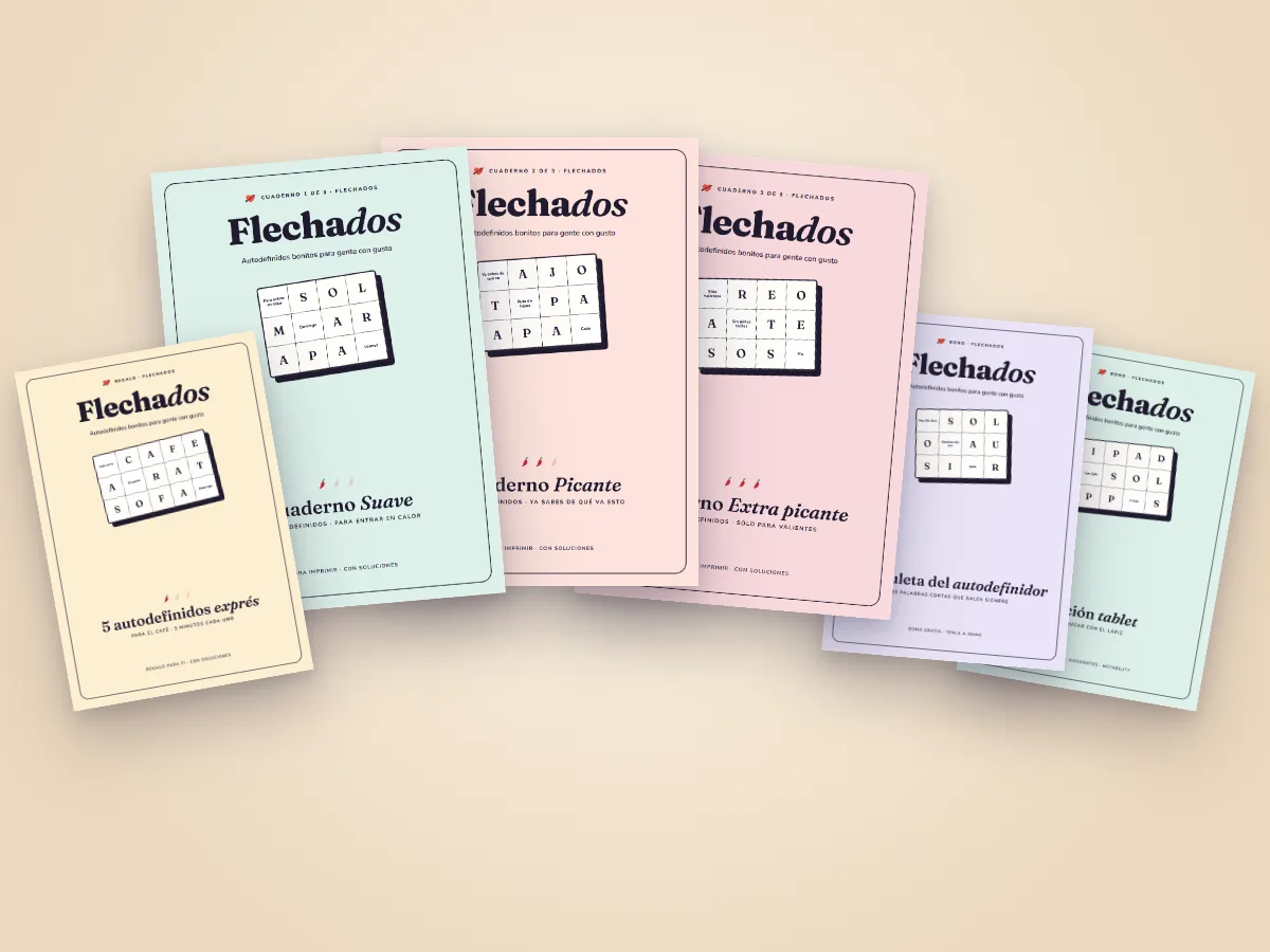 Flechados: los 3 cuadernos de autodefinidos (Suave, Picante y Extra picante), la Chuleta del autodefinidor y la edición tablet